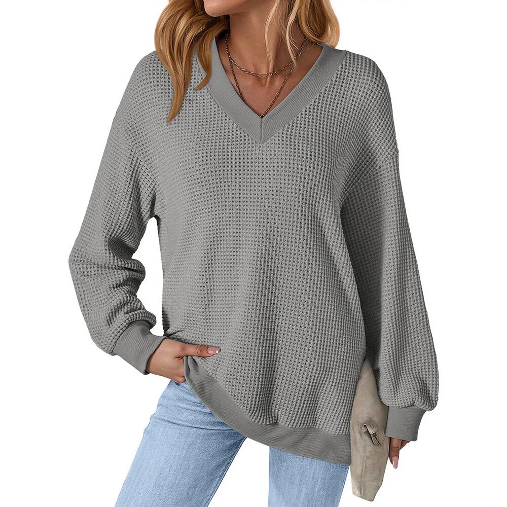NEW! Fantaslook Waffle Knit Women's Sweatshirts Long Sleeve V Neck
